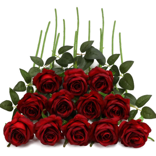 Rose nere artificiali - Seta, 12 pezzi, 50 cm