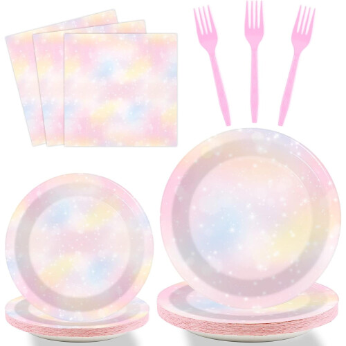 Pastellregnbuepapirservisesett for 24