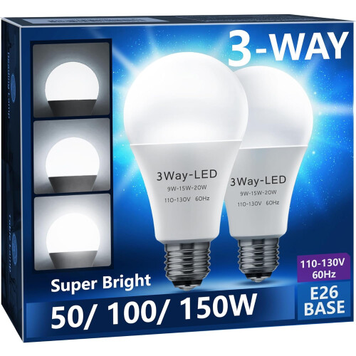 A21LED-lampen 50/100/150W equivalent 5000K E26 2-pack