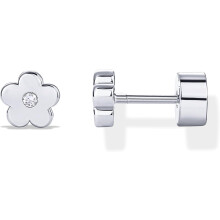 (White Gold, Flower) Classic Elegant 14K Gold Plated Dainty Flat Back Earrings for Women - Hypoallergenic Sterling Silver Posts Helix Cartilage