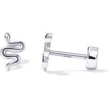 (White Gold, Snake) Classic Elegant 14K Gold Plated 925 Sterling Silver Posts Pair of Flat Back Stud Earrings for Women | Cartilage Helix Piercing