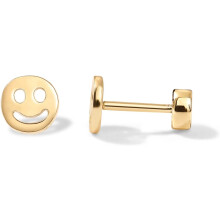 (Yellow Gold, Smiley) Classic Elegant 14K Gold Plated 925 Sterling Silver Posts Pair of Flat Back Stud Earrings for Women | Cartilage Helix Piercing