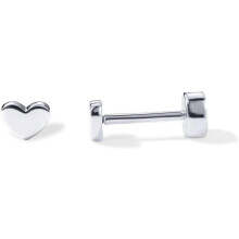 (White Gold, Heart) Classic Elegant 14K Gold Plated 925 Sterling Silver Posts Pair of Flat Back Stud Earrings for Women | Cartilage Helix Piercing