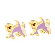 (Whale EA61940M, Golden) Classic Elegant Creative Rabbit Stud Earrings, Minimalist Cute Stainless Steel Ear Piercing Jewelry for Women