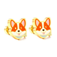 (Small Corgi EA62000M, Steel color) Classic Elegant Creative Rabbit Stud Earrings, Minimalist Cute Stainless Steel Ear Piercing Jewelry for Women