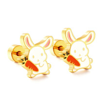 (Little White Rabbit EA61980M, Golden) Classic Elegant Creative Rabbit Stud Earrings, Minimalist Cute Stainless Steel Ear Piercing Jewelry for Women