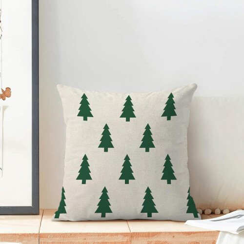 Capas de Almofada de Natal 45x45cm, Linho, Branco e Verde Sálvia 1