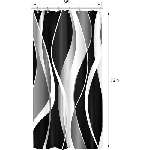 Cortina de chuveiro listrada em preto e branco, 91 x 183 cm (36 x 72 polegadas) 2
