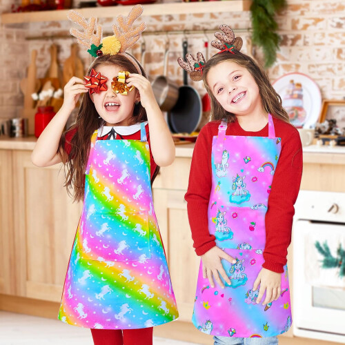 Regenbogen-Galaxie-Einhorn-Schürze – Polyester, Größe M, 2 Taschen 1