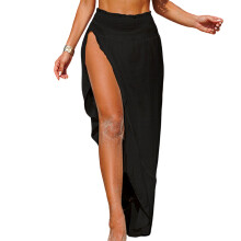 Women Swimsuit Coverup Skirt with Elastic Waist Side-Black M