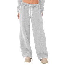 Women's fleece-lined wide-leg warm sports pants,-Light Gray XL