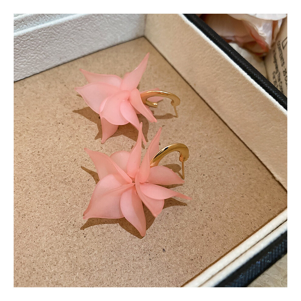 (pink) Acrylic Matcha Green Flowers Petal Earrings for Women Fashion C Shaped Drop Earring Party Wedding Ear Jewelry Wholesale-image-OPC-PTYW8NM-NEW