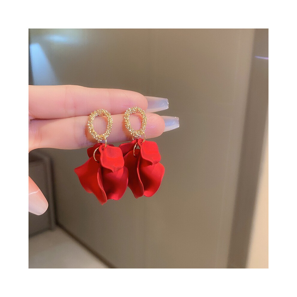 (red earrings) Acrylic Matcha Green Flowers Petal Earrings for Women Fashion C Shaped Drop Earring Party Wedding Ear Jewelry Wholesale-image-OPC-PTYW8NR-NEW