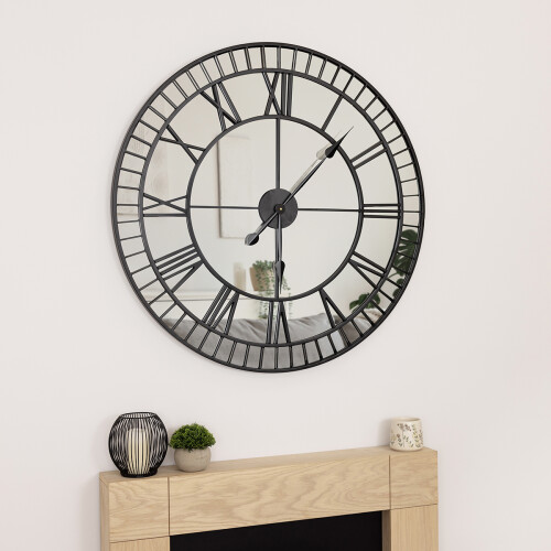 Charles Bentley Charles Bentley Windermere Mirrored Skeleton Wall Clock, Black, 90x90x5cm