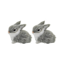 Realistic Rabbit Figurines Plush Rabbit Statue Ornament-Gray