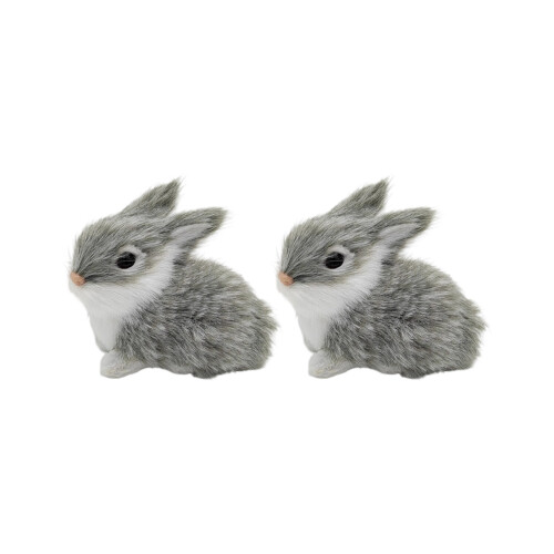 Realistic Rabbit Figurines Plush Rabbit Statue Ornament-Gray