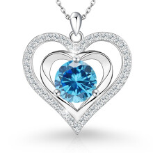 ([December] Blue Diamond, White Gold) Classic Elegant Women's New S925 Sterling Silver Heart Necklace, 12 Birthstone Pendant Choker