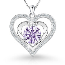 ([June] Light Purple Diamond, White Gold) Classic Elegant Women's New S925 Sterling Silver Heart Necklace, 12 Birthstone Pendant Choker