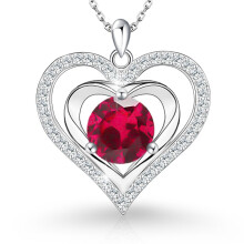 ([July] Rose Red Diamond, White Gold) Classic Elegant Women's New S925 Sterling Silver Heart Necklace, 12 Birthstone Pendant Choker