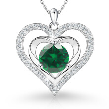 ([May] Green Diamond, White Gold) Classic Elegant Women's New S925 Sterling Silver Heart Necklace, 12 Birthstone Pendant Choker