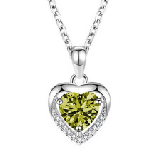 (【August】Light Green Diamond, White gold) Classic Elegant Women's New 925 Sterling Silver Ocean Heart Necklace, 12 Birthstone Pendant Choker