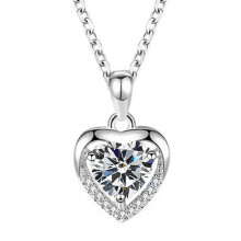 (【April】White Diamond, Gold color) Classic Elegant Women's New 925 Sterling Silver Ocean Heart Necklace, 12 Birthstone Pendant Choker