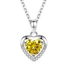 (【November】 Yellow Diamond, White gold) Classic Elegant Women's New 925 Sterling Silver Ocean Heart Necklace, 12 Birthstone Pendant Choker