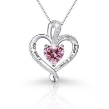 (【October】 Pink Diamond, Gold color) Classic Elegant Women's New S925 Sterling Silver 12 Birthstone Heart Pendant Necklace