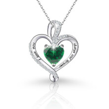(【May】 Green Diamond, Gold color) Classic Elegant Women's New S925 Sterling Silver 12 Birthstone Heart Pendant Necklace