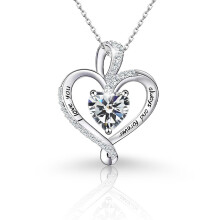 (【April】White Diamond, White gold) Classic Elegant Women's New S925 Sterling Silver 12 Birthstone Heart Pendant Necklace