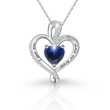 (【September】 Deep Blue Diamond, White gold) Classic Elegant Women's New S925 Sterling Silver 12 Birthstone Heart Pendant Necklace