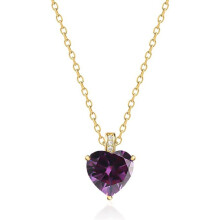(【February】Purple Diamond, Gold color) Classic Elegant Women's New S925 Sterling Silver Heart Necklace, 12 Birthstone Pendant Choker