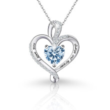 (【March】Light Blue Diamond, Gold color) Classic Elegant Women's New S925 Sterling Silver 12 Birthstone Heart Pendant Necklace