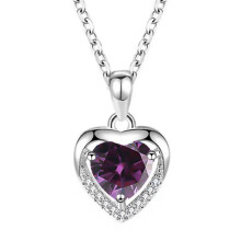 (【February】Purple Diamond, White gold) Classic Elegant Women's New 925 Sterling Silver Ocean Heart Necklace, 12 Birthstone Pendant Choker