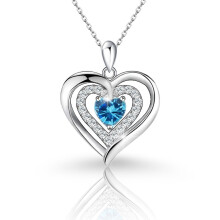(【December】 Blue Diamond, Gold color) Classic Elegant Women's New S925 Sterling Silver Double Layer Necklace, 12 Birthstone Versatile Pendant