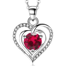(【July】Rose Diamond, Rose gold) Classic Elegant Women's New Ocean Heart Necklace, 12 Birthstone Heart Pendant Fashion Clavicle Chain Holiday Gift