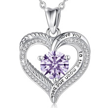 (June【Light Purple Diamond】, Rose gold) Classic Elegant Women's New S925 Sterling Silver Eternal Heart Necklace, 12 Birthstone Versatile Pendant
