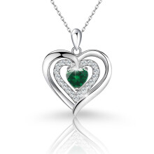 (【May】 Green Diamond, Gold color) Classic Elegant Women's New S925 Sterling Silver Double Layer Necklace, 12 Birthstone Versatile Pendant