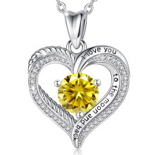 (November【Yellow Diamond】, Rose gold) Classic Elegant Women's New S925 Sterling Silver Eternal Heart Necklace, 12 Birthstone Versatile Pendant