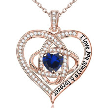 (September【Dark Blue Diamond】, White gold) Classic Elegant Women's New S925 Sterling Silver Eternal Heart Clover Necklace, Luxury Full CZ Pendant