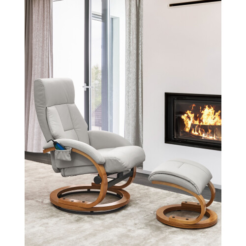 Beliani Massage Chair FORCE with Footstool Faux Leather Light Grey 1