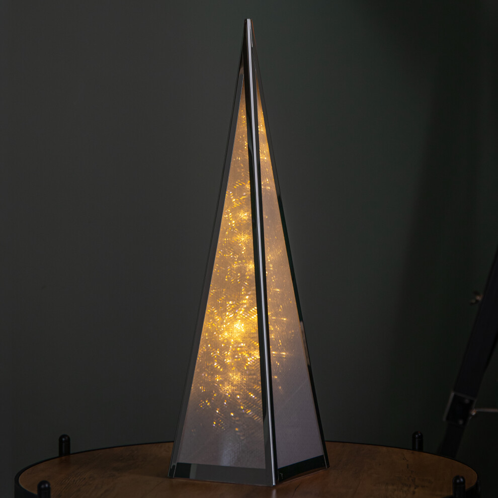 Premier 45Cm Up Holographic Christmas Pyramid Decoration With Warm Leds Light/White