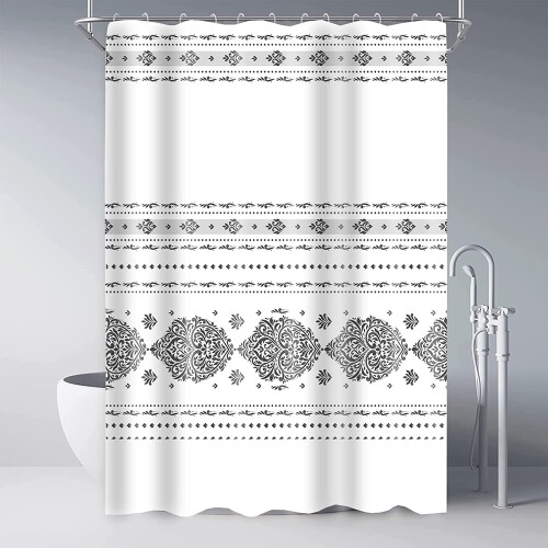 Šedý sprchový závěs v boho stylu, polyester, 72x84 palců