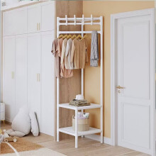 Freestanding Corner Coat Rack with 2 Shelves White