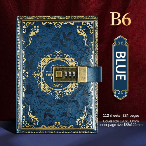 Dark Blue Vintage B6 Notebook with Password Lock 112 Pages 1