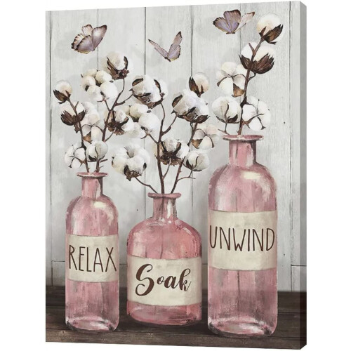 Rustik bomullsrosa canvastavla med burk 40x30 cm 1
