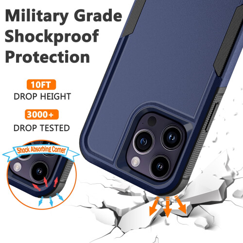 Capa resistente a quedas para iPhone 14 Pro Max, nas cores azul escuro e preto. 2