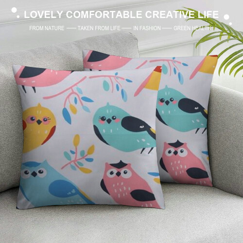 Kinderkussensloop roze met witte uilenprint, 2 stuks 2