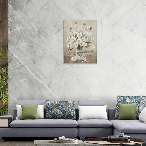 Quadro de parede em tela com borboletas e margaridas, 30 cm (12 polegadas) 1
