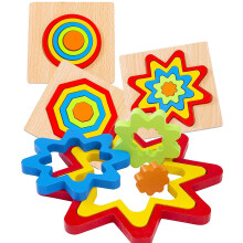 Kliffoo 6Pcs Peuterpuzzels Houten Speelgoed Montessori Regenboog Vorm Sorteren